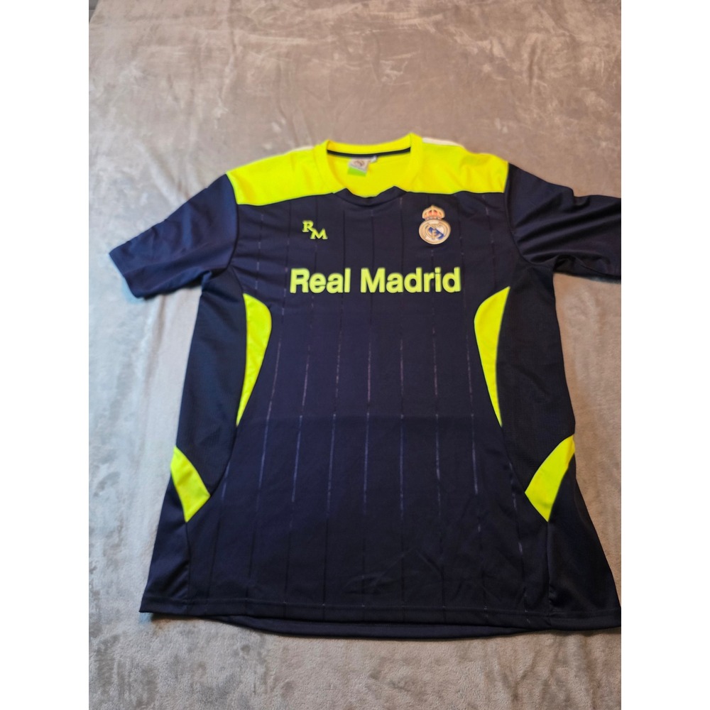Real Madrid Soccer Jersey Mens XL Navy Blue Neon Yellow Short Sleeve Shirt